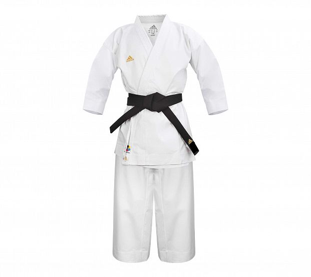 Кимоно для карате подростковое Adidas K300 Taikyoku Hybrid Cut WKF белое с золотым логотипом 621_553