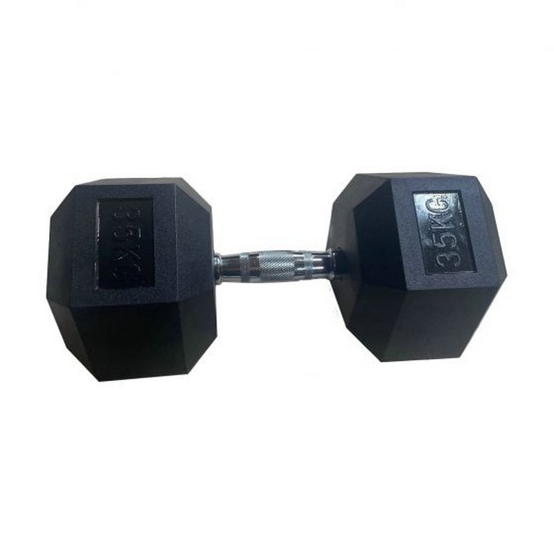 Обрезиненная гексагональная гантель 35кг Inex Hex Dumbbell TF-D2017-35 черный 800_800