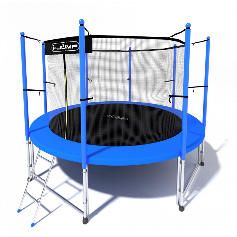 Батут i-Jump Classic 8FT 244 см с нижней сетью и лестницей синий 800_800